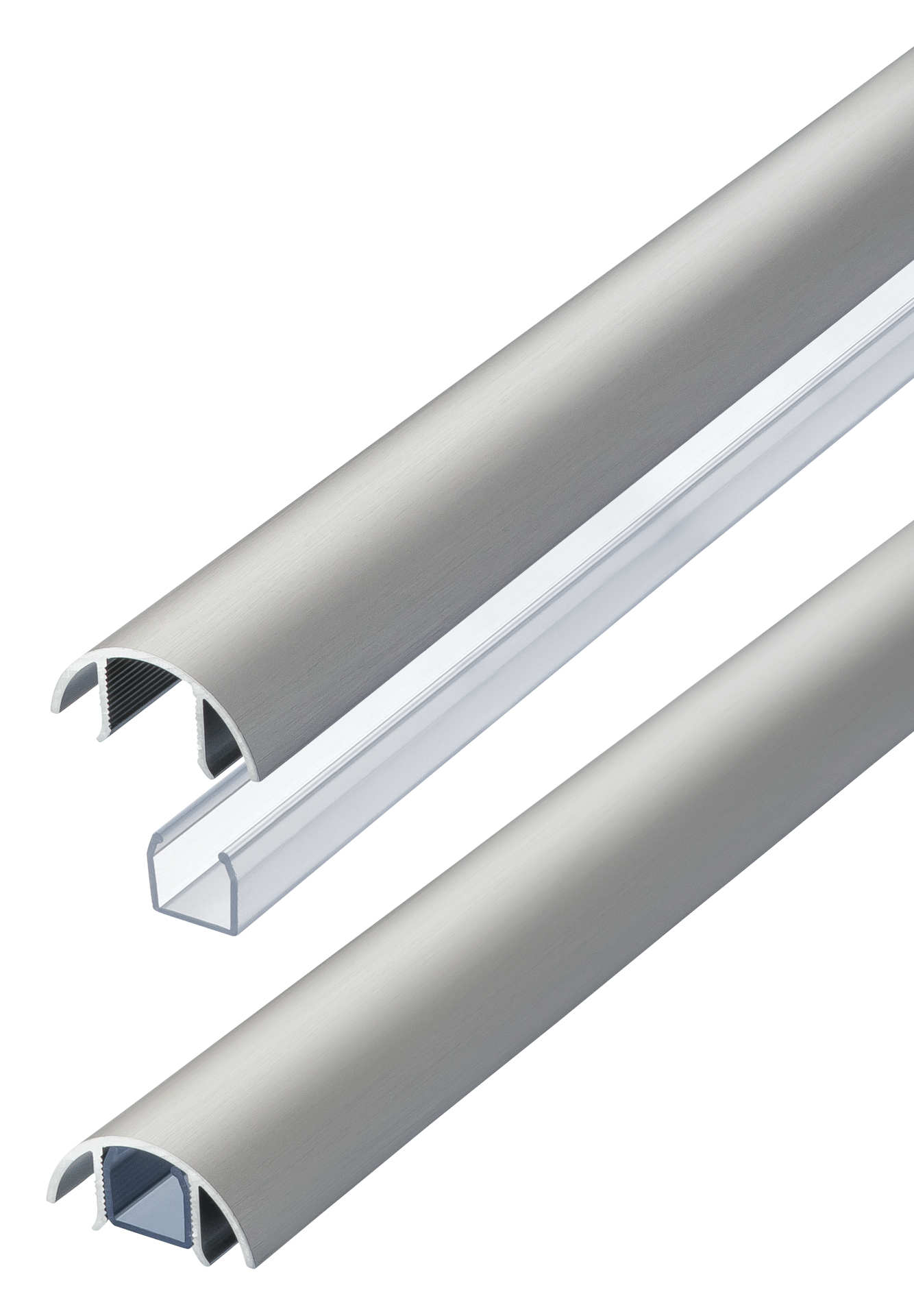 Der Mini 30mm Kabelkanal in Edelstahl gebürstet eloxiert und der transparente Kabelschacht