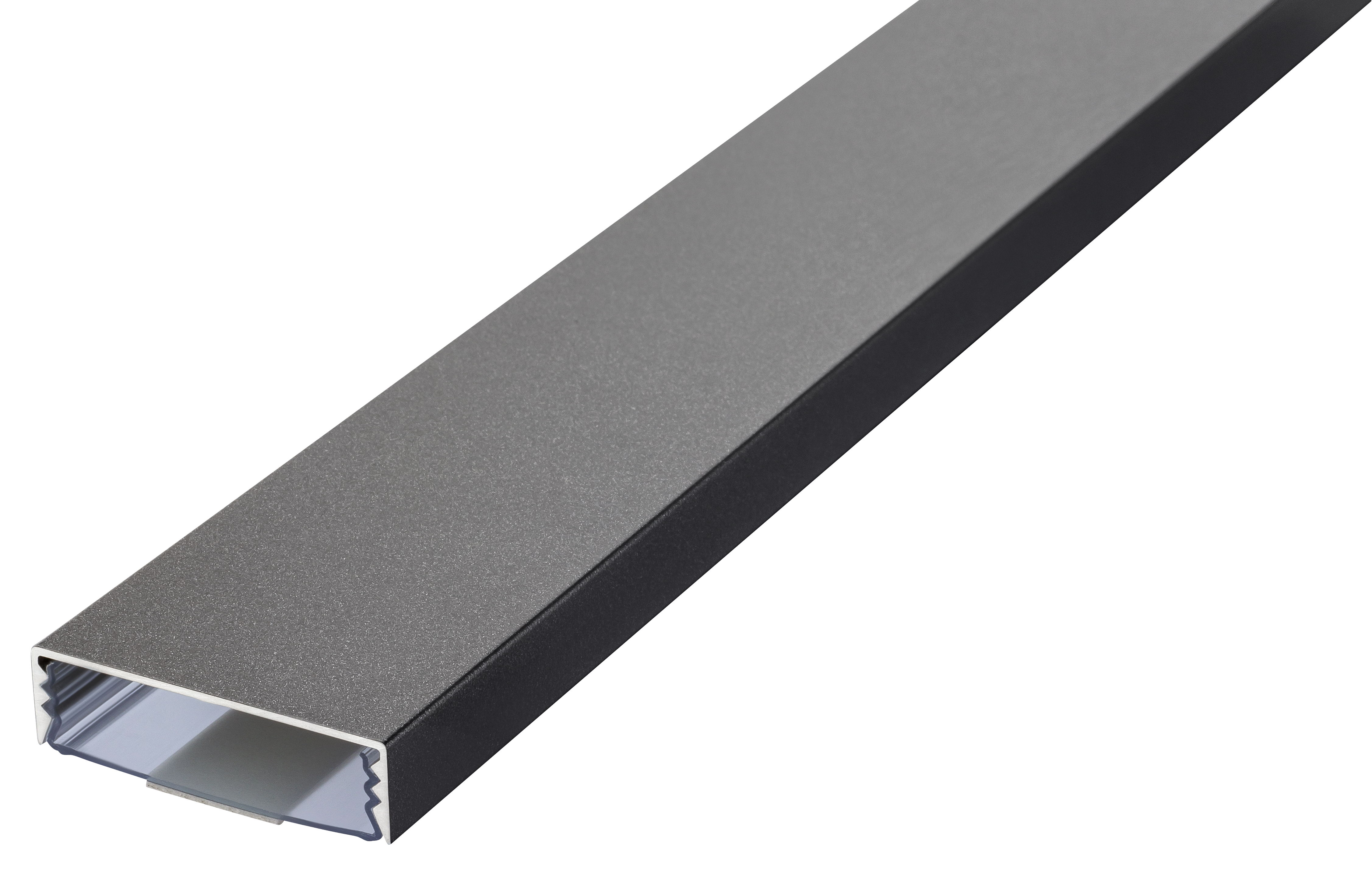 Der flache 50mm Kabelkanal in Titanium seidenmatt metallic lackiert
