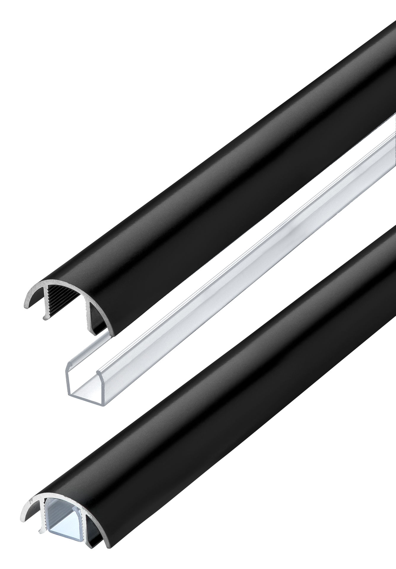 Der Mini 30mm Kabelkanal in Schwarz matt RAL9005 lackiert und der transparente Kabelschacht