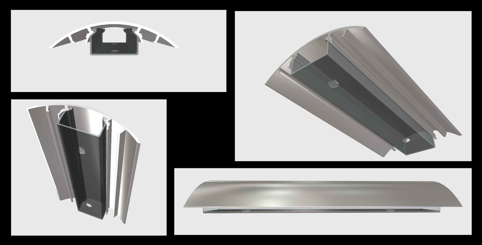 Unser Aluminium 80mm Kabelkanal aus verschiedenen Perspektiven