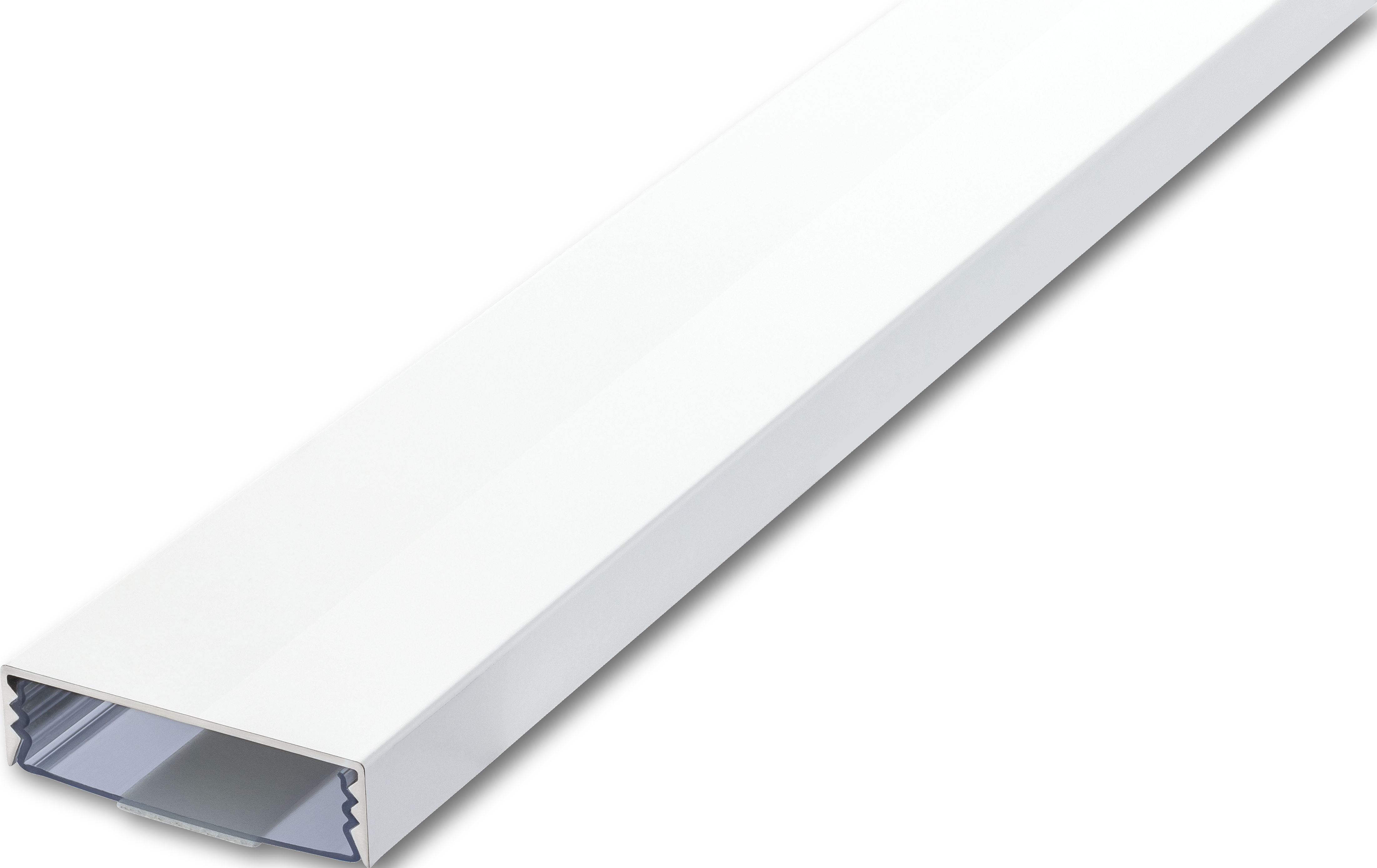 Der flache 50mm Kabelkanal in Weiss glänzend RAL9003 lackiert