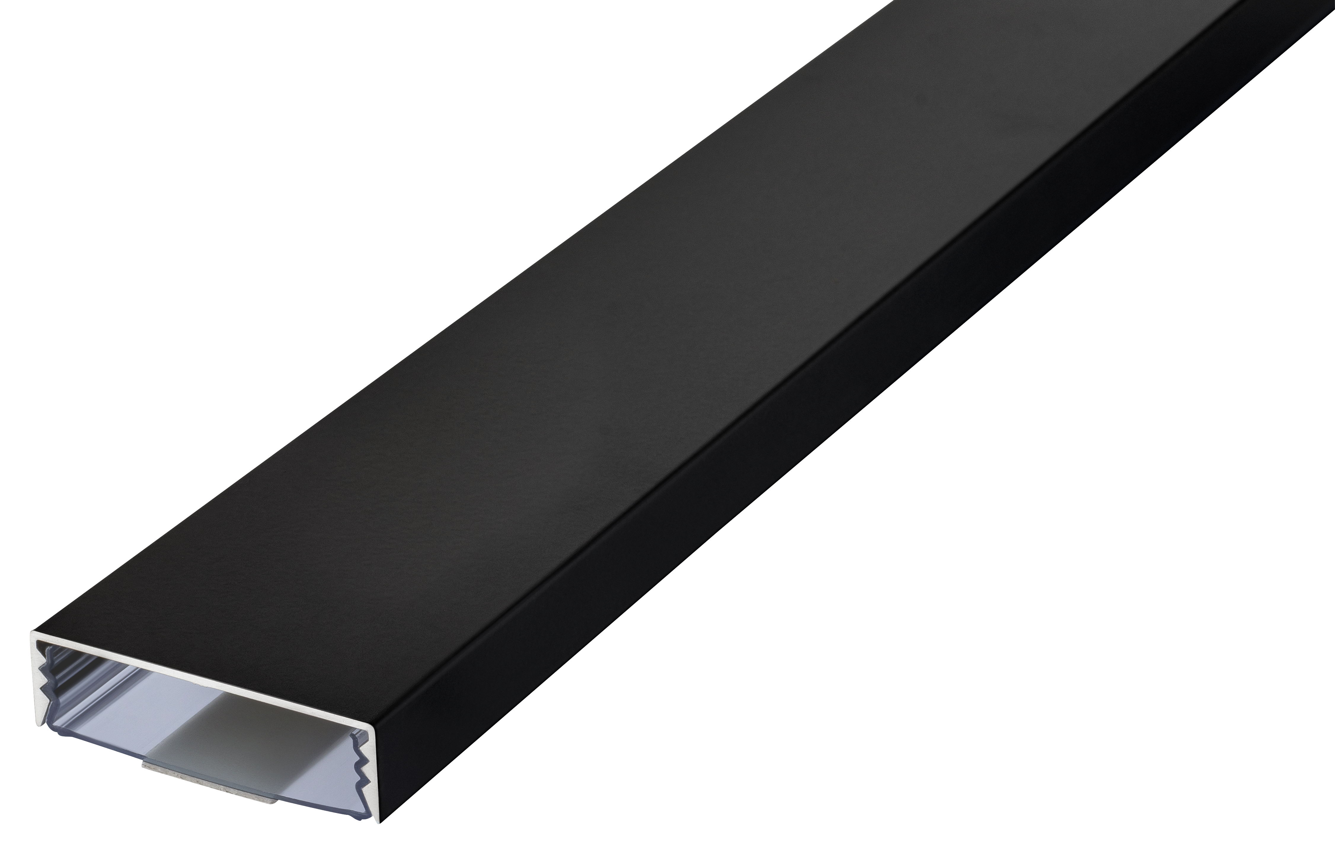 Der flache 50mm Kabelkanal in Schwarz matt RAL9005 lackiert