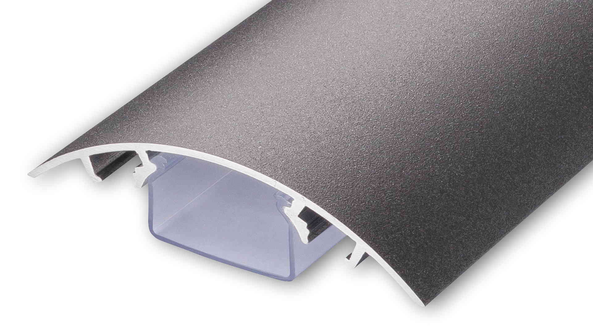 Der 80mm Kabelkanal aus Aluminium in Gusseisen Feinstruktur lackiert